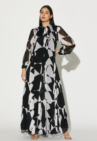 Black and white abstract long dress