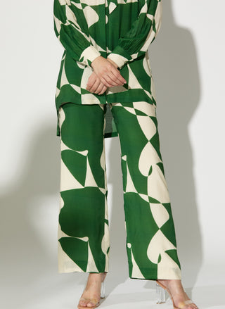 Green and white abstract pants