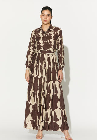 Brown and white abstract crinkled skirt