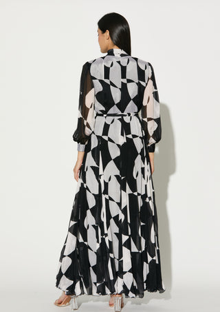 Black and white abstract long dress