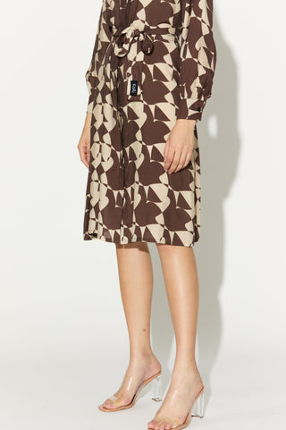 Brown and white abstract shirt dress