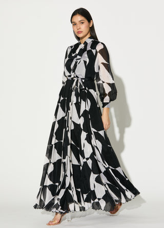Black and white abstract long dress