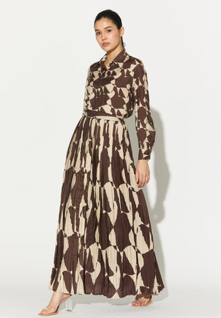 Brown and white abstract crinkled skirt