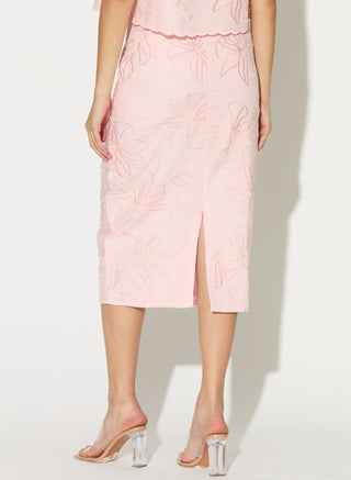 Light pink embroidered linen top and skirt
