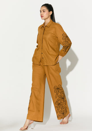 Dark mustard embroidered shirt and pant