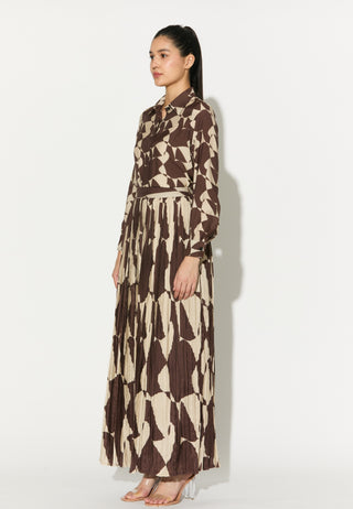 Brown and white abstract crinkled skirt