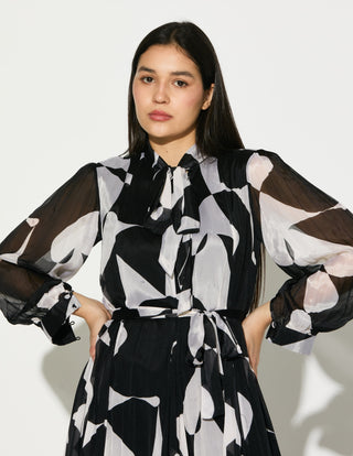 Black and white abstract long dress