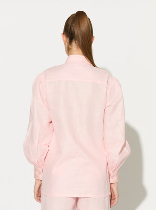 Light pink embroidered linen shirt and pant