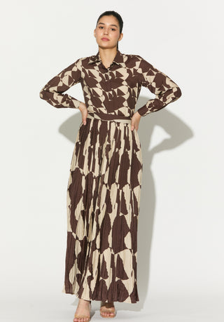Brown and white abstract crinkled skirt
