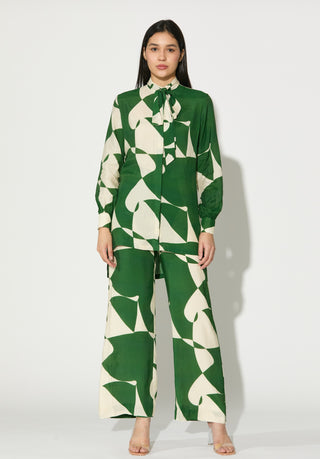 Green and white abstract pants