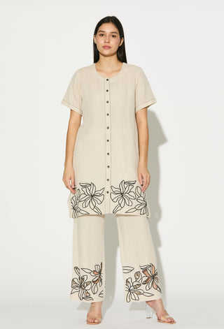 Cream embroidered tunic with pant
