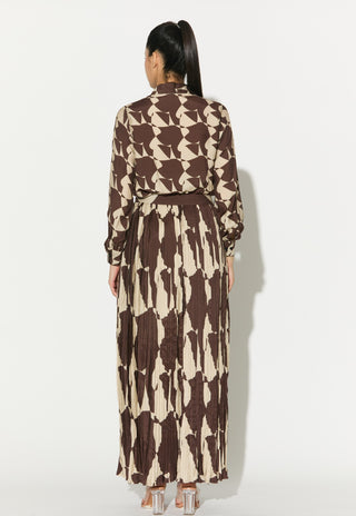 Brown and white abstract crinkled skirt