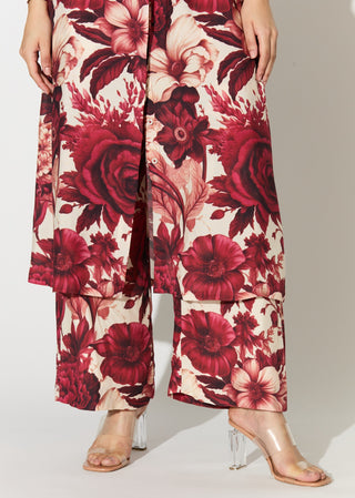 White and red floral long shirt and pant