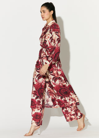 White and red floral long shirt and pant