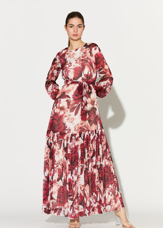 White and red floral long dress