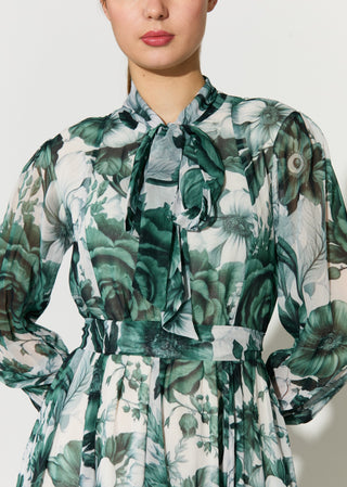 White and mint floral long dress