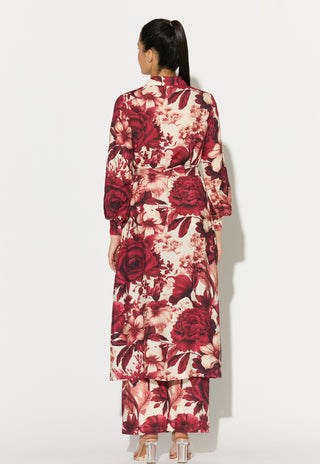 White and red floral long shirt and pant