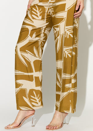 Mustard and off-white patterned shirt and pants