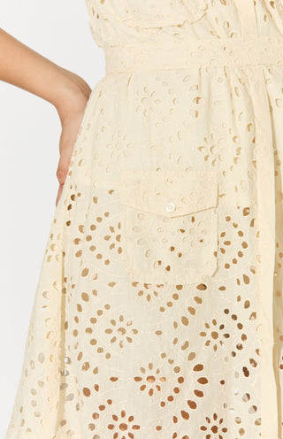 Off-white cotton embroidery dress