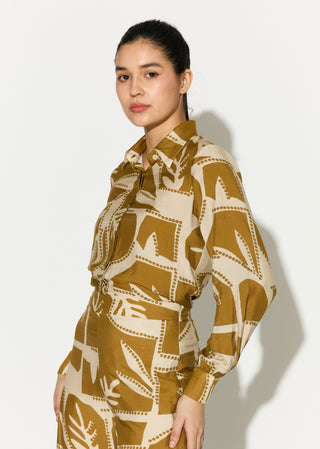Mustard and off-white patterned shirt and pants