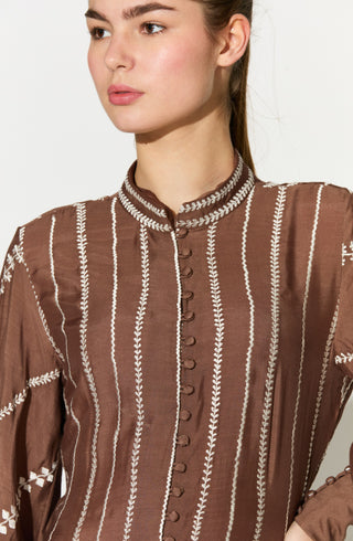 Brown embroidered shirt dress