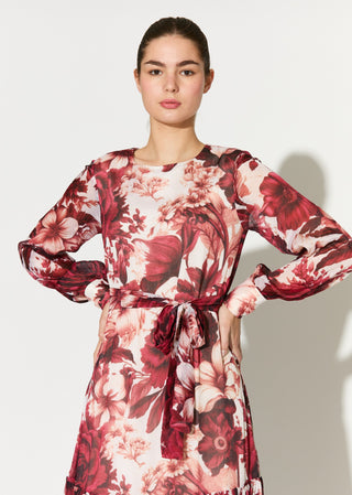 White and red floral long dress