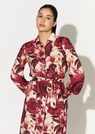White and red floral shirt dress