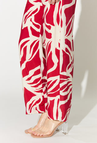 Red and white floral shirt and pants