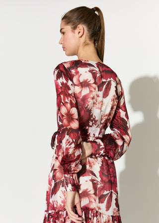 White and red floral long dress