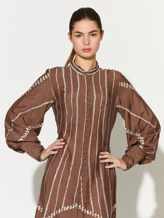Brown embroidered shirt dress