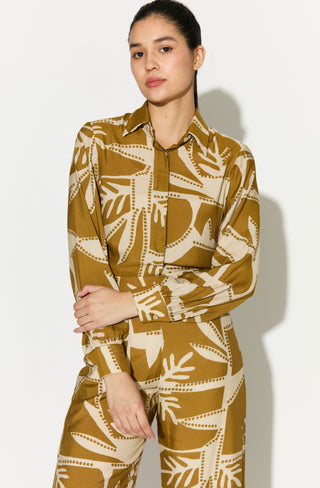 Mustard and off-white patterned shirt and pants