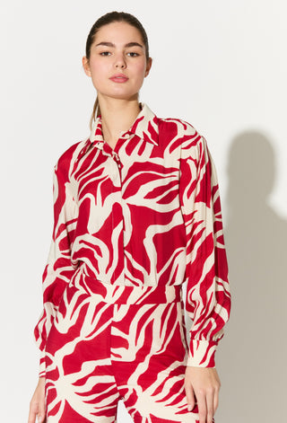 Red and white floral shirt and pants