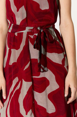Beige and hot pink floral sleeveless long dress