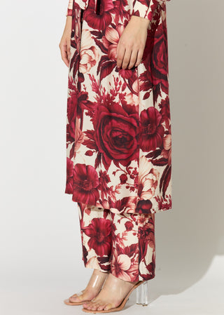 White and red floral long shirt and pant