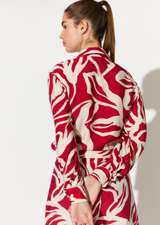 Red and white floral shirt and pants