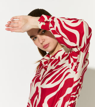 Red and white floral shirt and pants