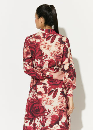 White and red floral shirt dress
