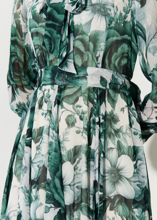White and mint floral long dress