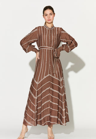 Brown embroidered shirt dress