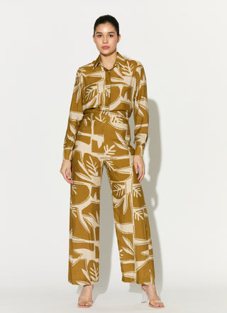Mustard and off-white patterned shirt and pants