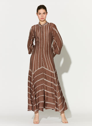 Brown embroidered shirt dress