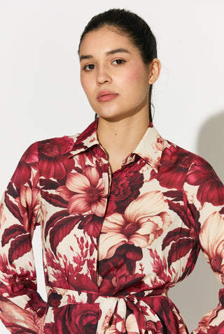 White and red floral long shirt and pant