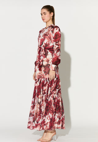 White and red floral long dress
