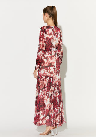 White and red floral long dress