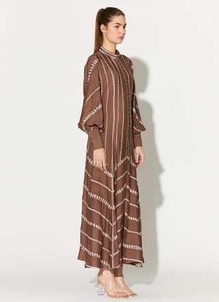 Brown embroidered shirt dress