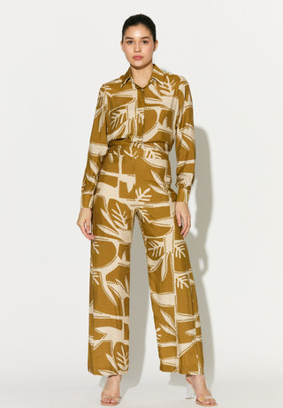 Mustard and off-white patterned shirt and pants
