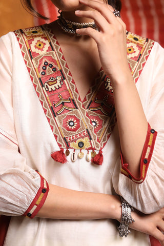 Shivani Bhargava-Ivory Tribal Embroidery Kurta Set-INDIASPOPUP.COM