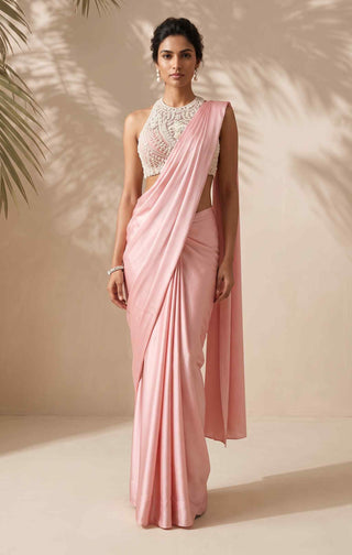 Magnolia pink pre-stitched sari with blouse