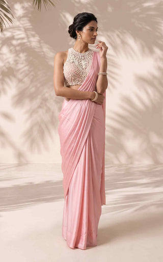 Magnolia pink pre-stitched sari with blouse