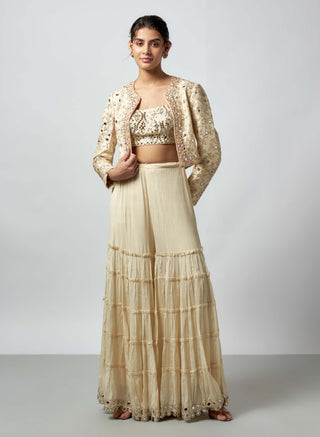 Aanya Ivory Jacket And Pant Set by Gopi Vaid available on Indiaspopup